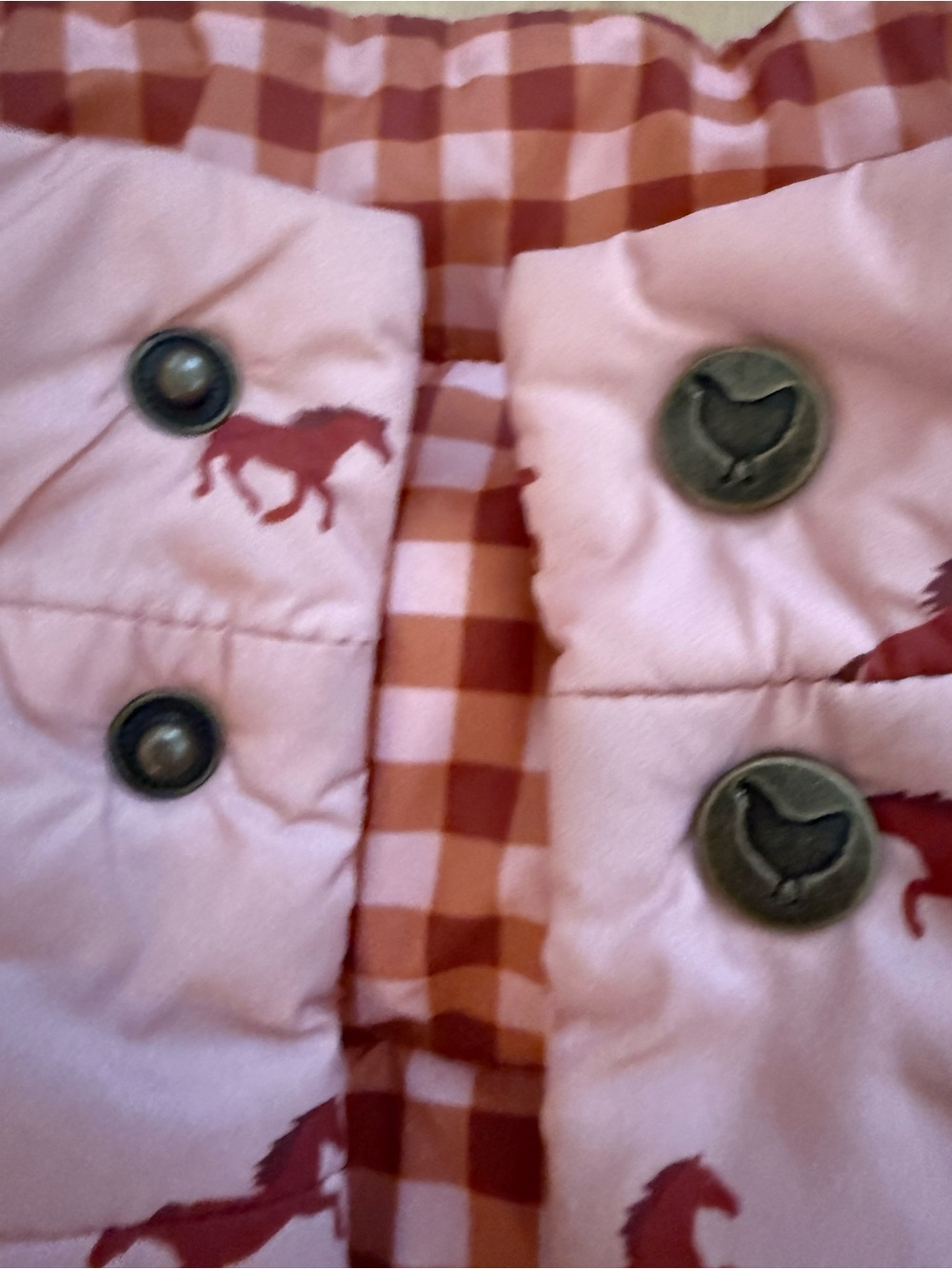 Pink Chicken Mini Horse Reversable Puffer Vest - Picture 4 of 5